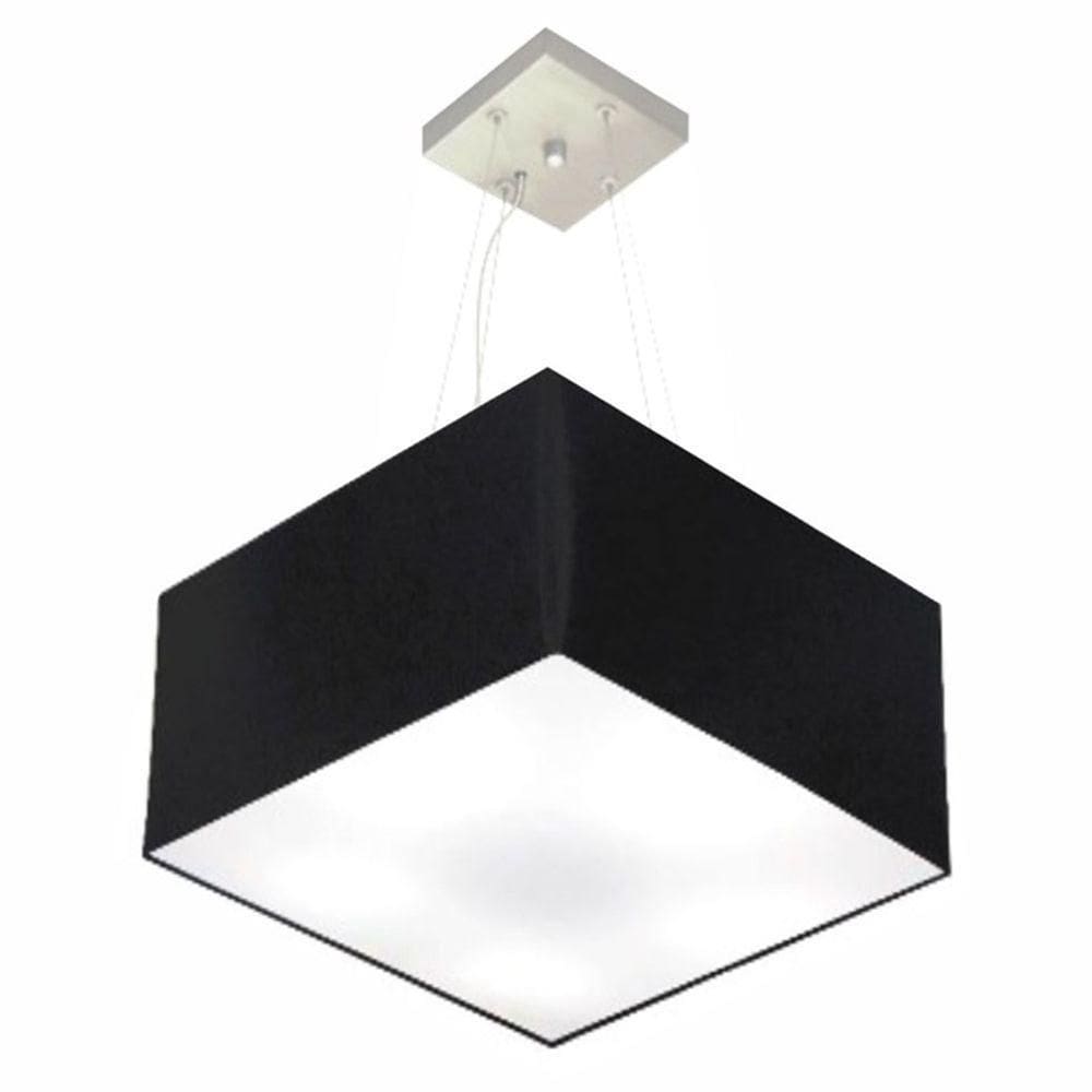 Lustre Pendente Quadrado Md-4195 Cúpula Em Tecido 25/40x40cm Preto - Bivolt