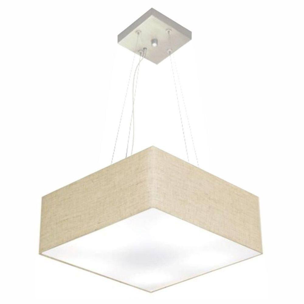 Lustre Pendente Quadrado Md-4196 Cúpula Em Tecido 15/45x45cm Rustico Bege - Bivolt