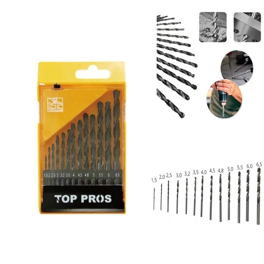 Jogo Brocas 13 Pecas Estojo Aco Rapido Kit Perfuracao Metal Plastico Furadeira Parafusadeira Multitamanhos