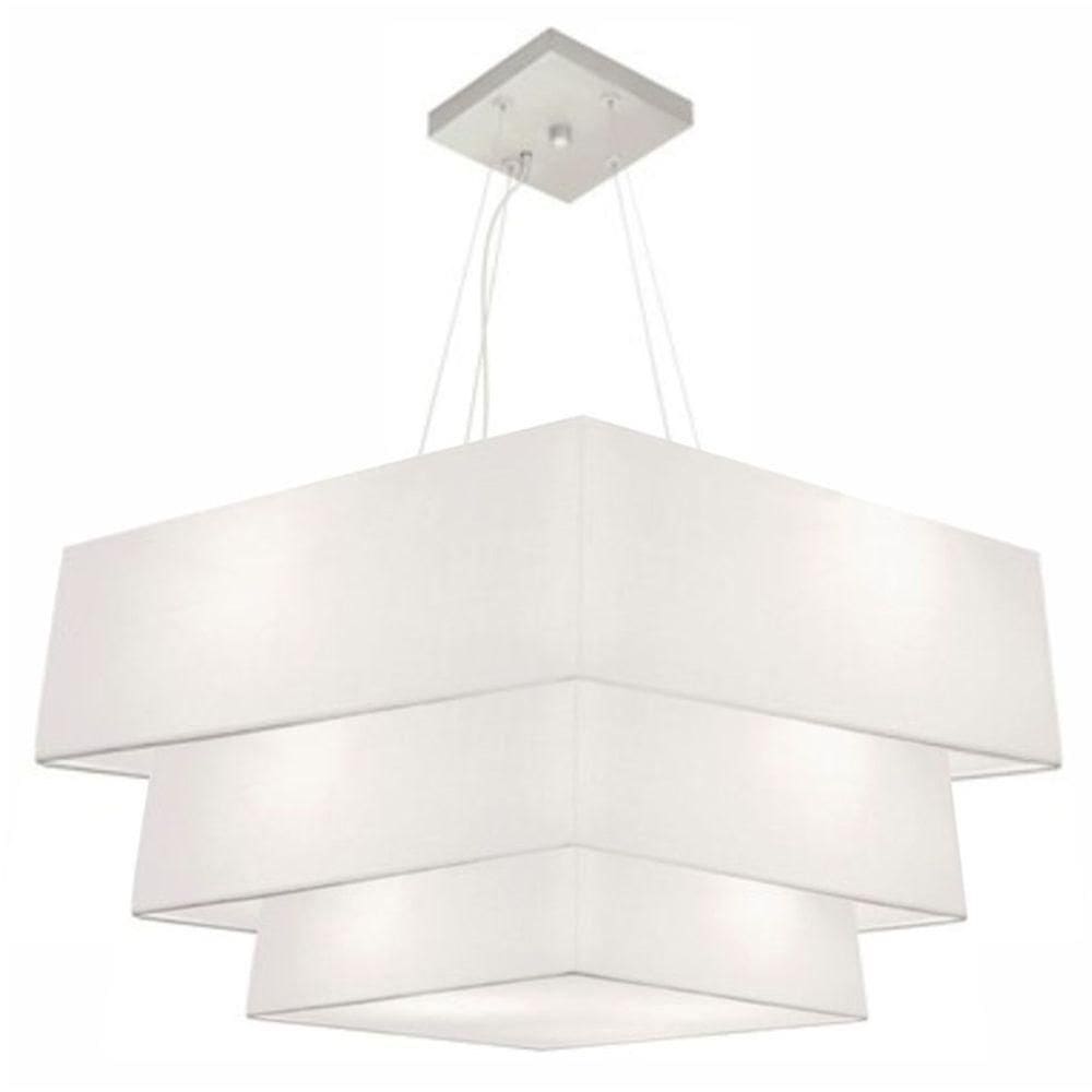 Lustre Pendente Triplo Quadrado Md-4165 Cúpula Em Tecido 80x70x60cm Branco - Bivolt