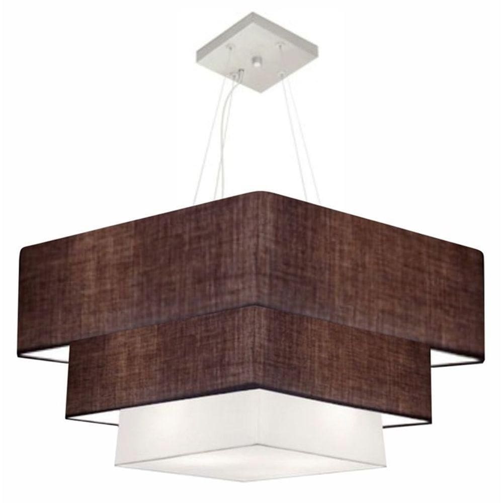 Lustre Pendente Triplo Quadrado Md-4165 Cúpula Em Tecido 80x70x60cm Café / Branco - Bivolt