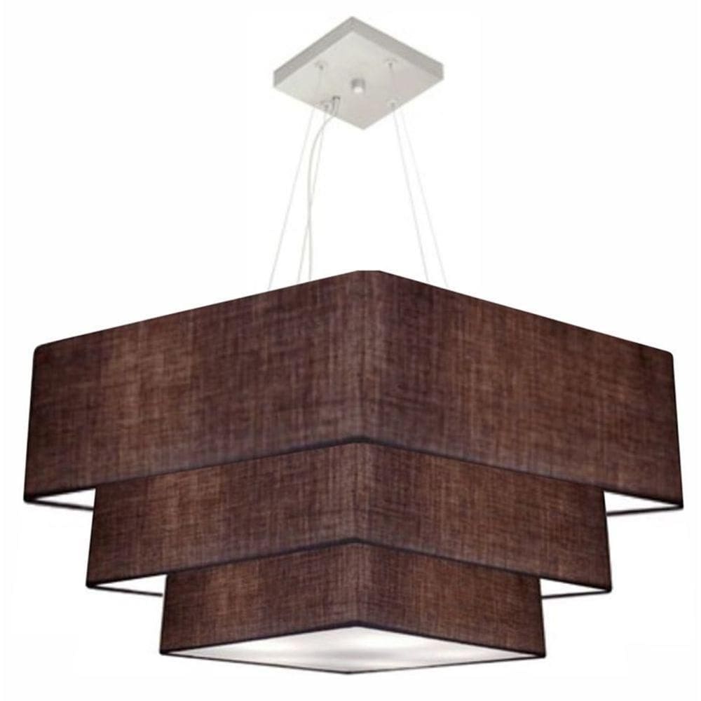 Lustre Pendente Triplo Quadrado Md-4165 Cúpula Em Tecido 80x70x60cm Café - Bivolt