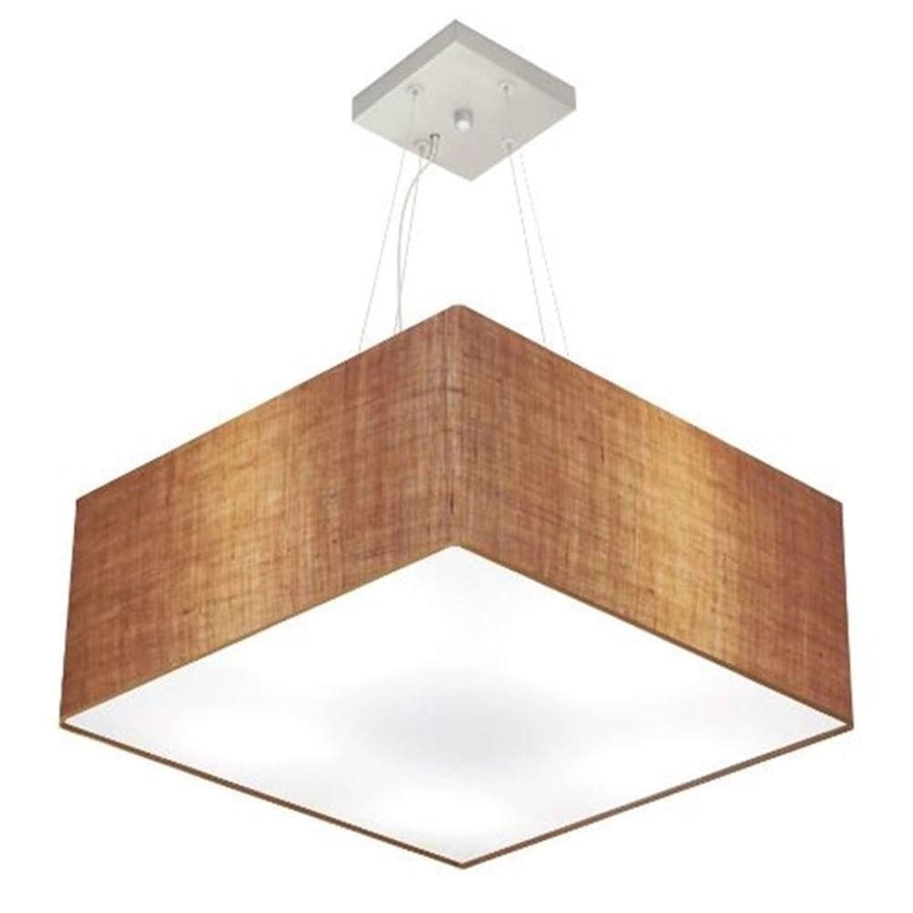 Lustre Pendente Quadrado Md-4065 Cúpula Em Tecido 30/70x70cm Palha - Bivolt