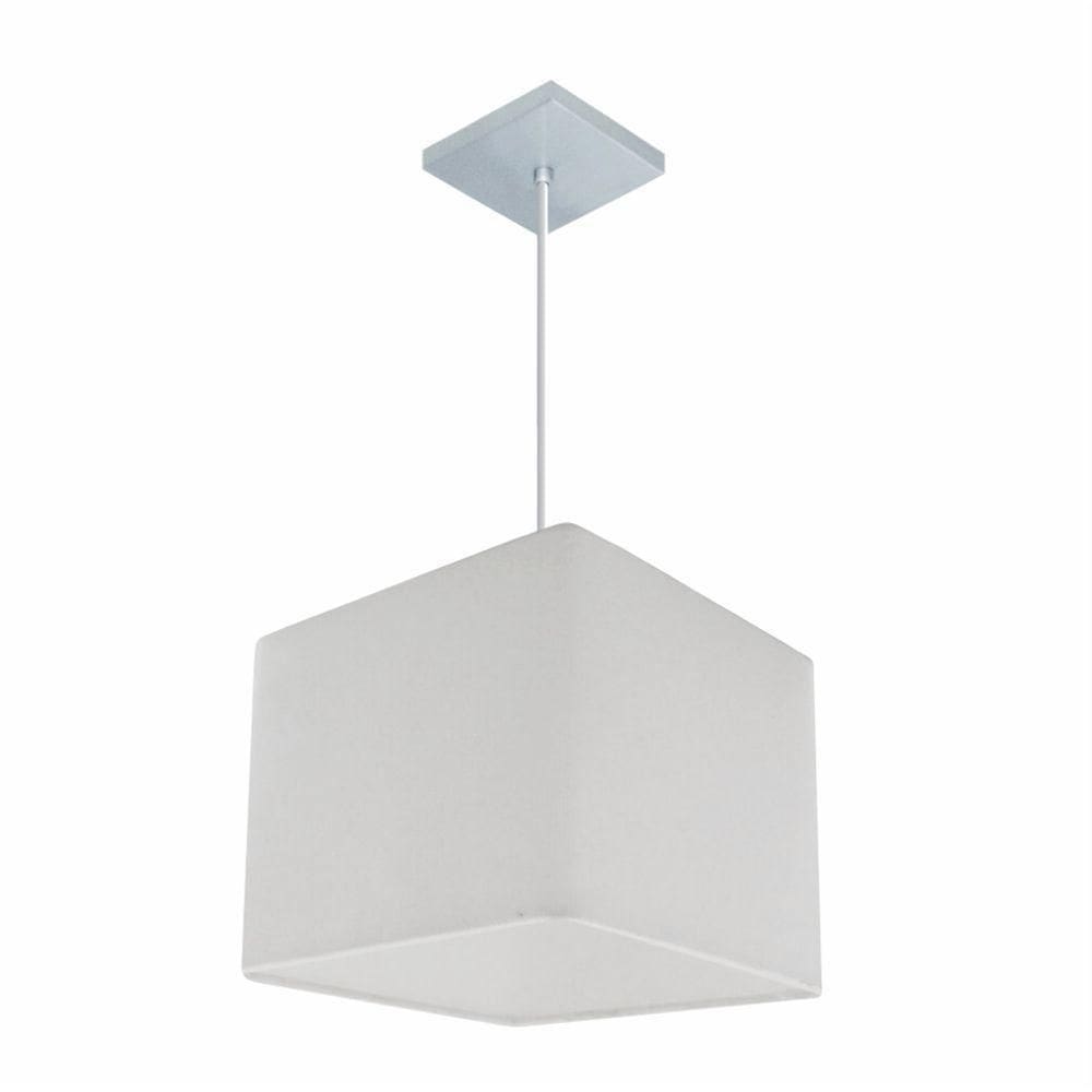 Lustre Pendente Quadrado Md-4058 Cúpula Em Tecido 21/25x25cm Branco - Bivolt