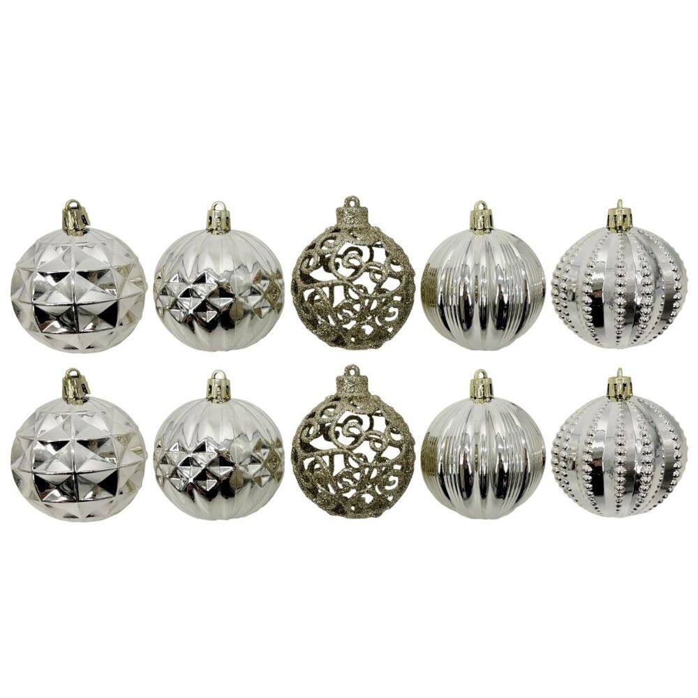 Kit 12 Bolas Natal Luxo Champanhe Textura Metalizada e Arabesco Glitter Vazado 6cm