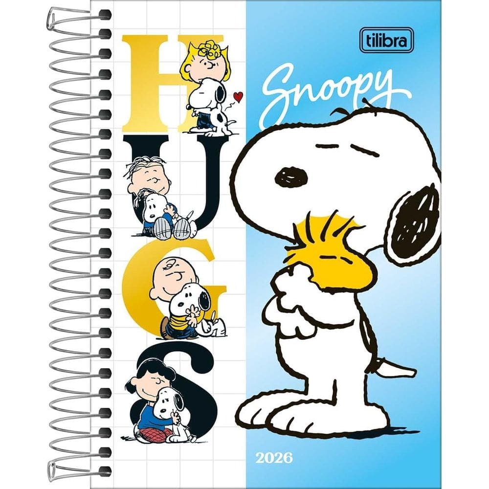 Tilibra - Agenda Espiral Diária 12,9 x 18,7 cm Snoppy 2026 Capa Branca HUGS - TILIBRA