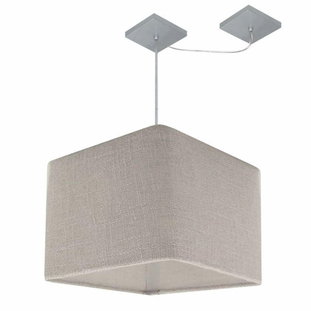 Lustre Pendente Quadrado Com Desvio De Centro Vivare Md-4268 Cúpula Em Tecido 35x35cm - Bivolt Rustico-cinza 127/220v