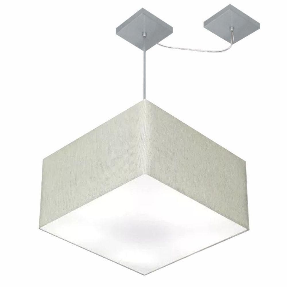Lustre Pendente Quadrado Com Desvio De Centro Vivare Md-4270 Cúpula Em Tecido 35x35cm - Bivolt Rustico-cinza 127/220v