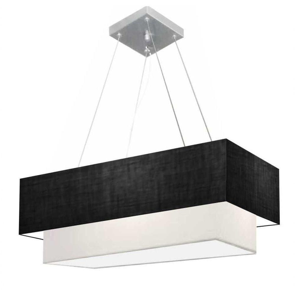 Lustre Pendente Duplo Retangular Vivare Md-4322 Cúpula Em Tecido 99x40cm X 80x30cm - Bivolt Preto-branco 127/220v