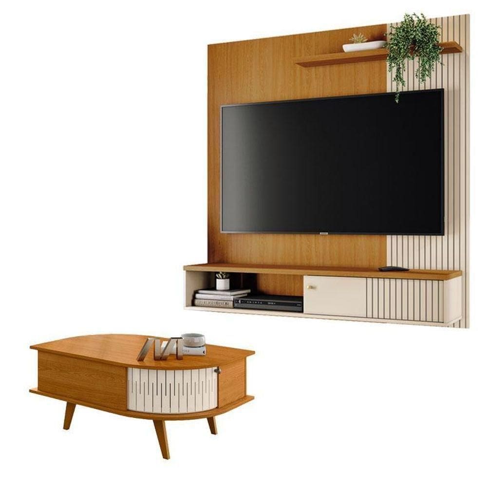 Estante Home Theater Suspenso Aurora Com Mesa De Centro Indianápolis Cinamomo Off White – Madetec