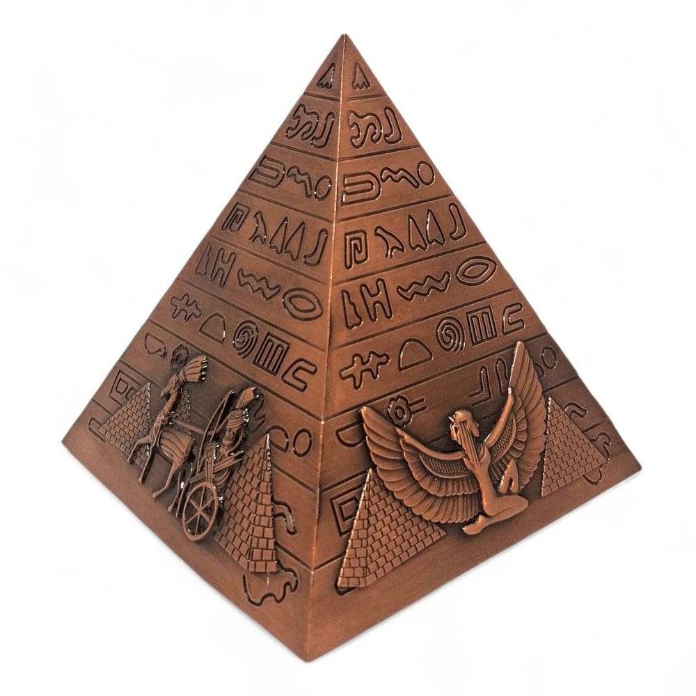 Enfeite Pirâmide Egípcia Hieróglifos Cobre Decoração 11 cm