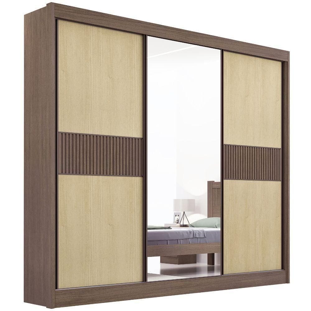 Guarda Roupa Cristal Ripado Castanho Linho 3 Portas 6 Gavetas D?doro