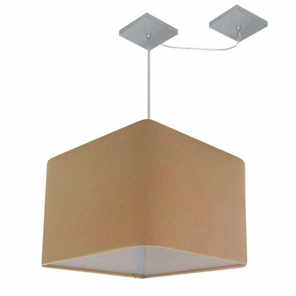 Lustre Pendente Quadrado Com Desvio Md-4268 Cúpula Em Tecido 30/35x35cm Palha - Bivolt