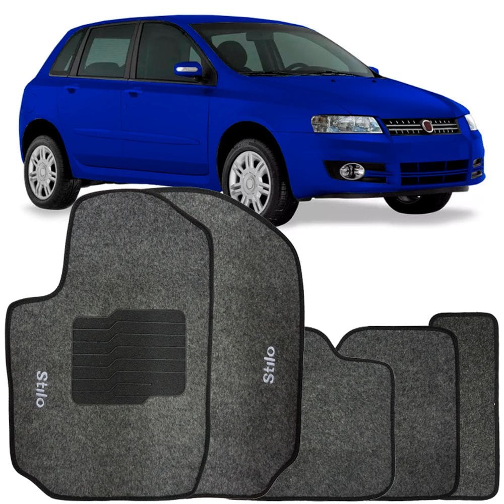 Jogo de Tapete Automotivo Carpete Fiat Stilo 2003 à 2010 Soft Logo Bordado 5 Peças