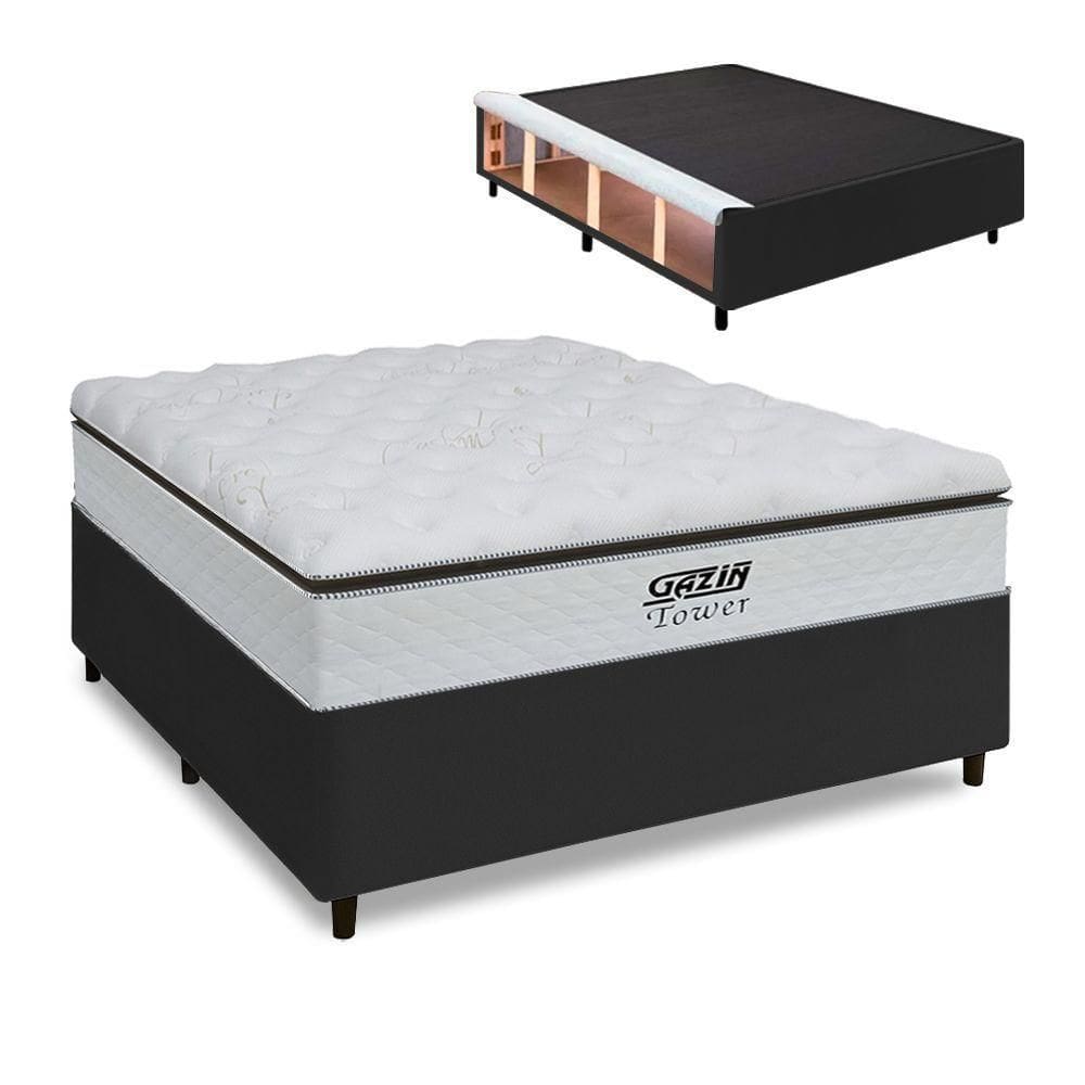 Cama Box Baú Queen Gazin Colchão Com Molas Ensacadas 158x198x78cm Tower Branco / Preto