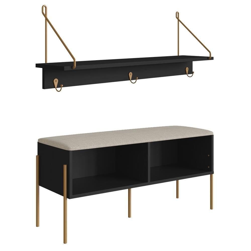 Conjunto Sapateira Banco E Prateleira 28979 Nero Dourado Artesano