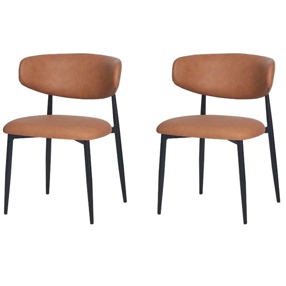 Kit 2 Cadeiras Napoli Agatha Fratini Assento E Encosto Revestidos Em Pu Caramelo Base Aço Preto