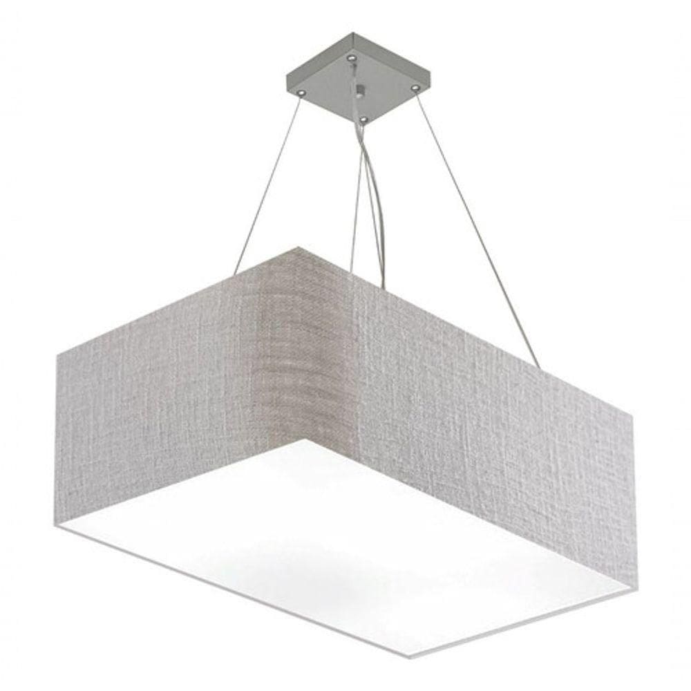 Lustre Pendente Retangular Md-4372 Cúpula Em Tecido 60x40cm Rustico Cinza