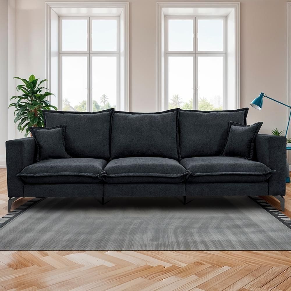 Sofá 3 Lugares Modular Boma. 2,40m Boucle Sofá Inbox Cinza Escuro