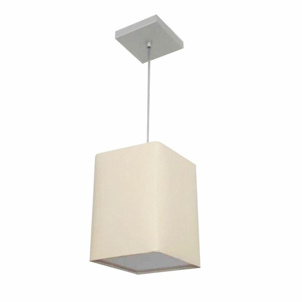 Lustre Pendente Quadrado Md-4007 Cúpula Em Tecido 25/16x16cm Linho Bege - Bivolt