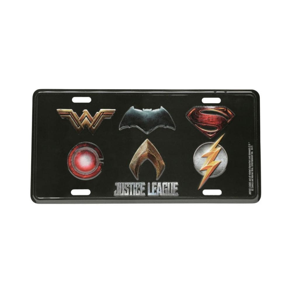 Placa De Carro Em Alumínio Liga Da Justiça Super Logos Fundo Preto