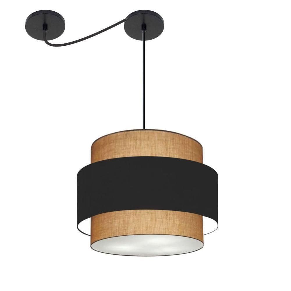 Lustre Sala De Jantar Com Desvio Vivare Md-4398 Cúpula Em Tecido 45cm Palha-preto-palha 127/220v