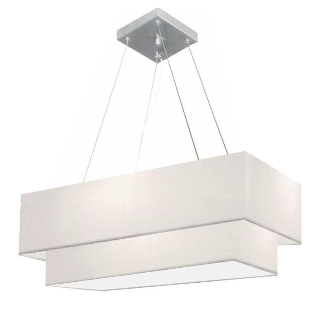 Lustre Pendente Duplo Retangular Vivare Md-4322 Cúpula Em Tecido 99x40cm X 80x30cm - Bivolt Branco 127/220v