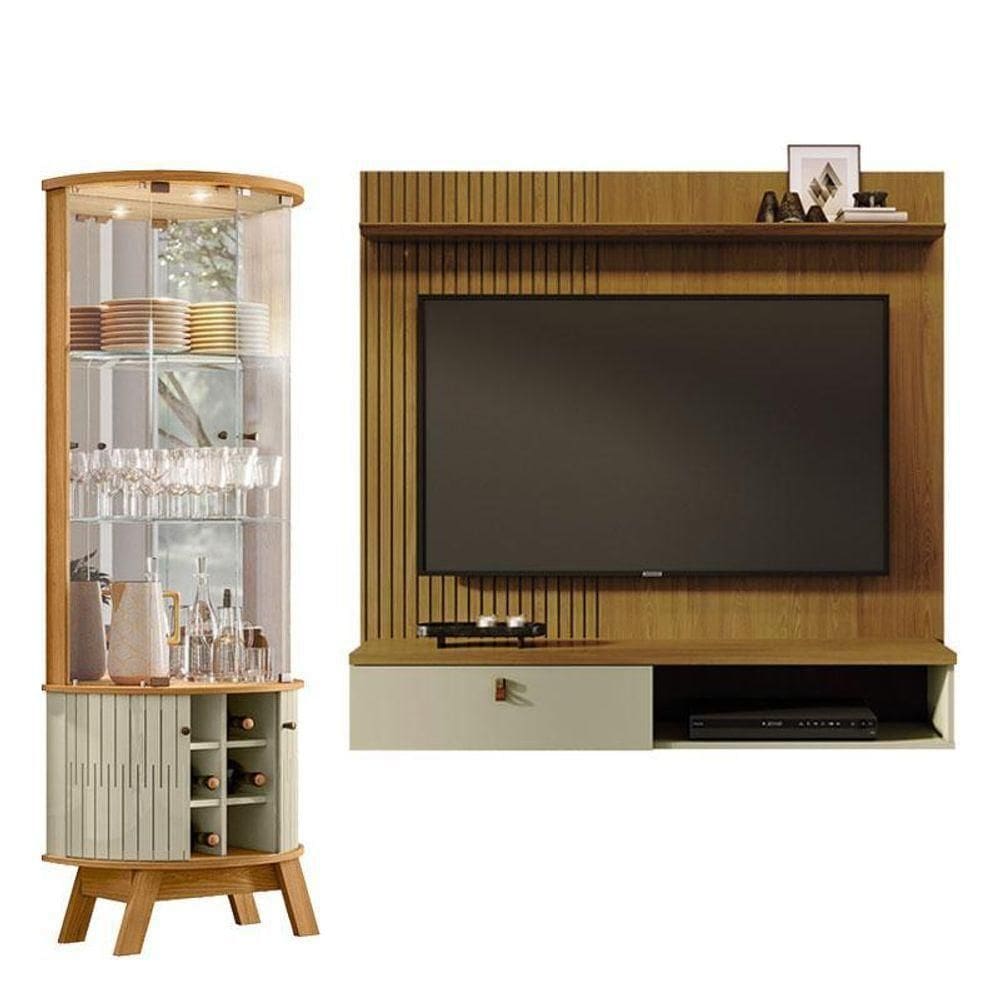 Estante Home Theater Suspenso íris Com Cristaleira Marina Cumaru Opala – Madetec