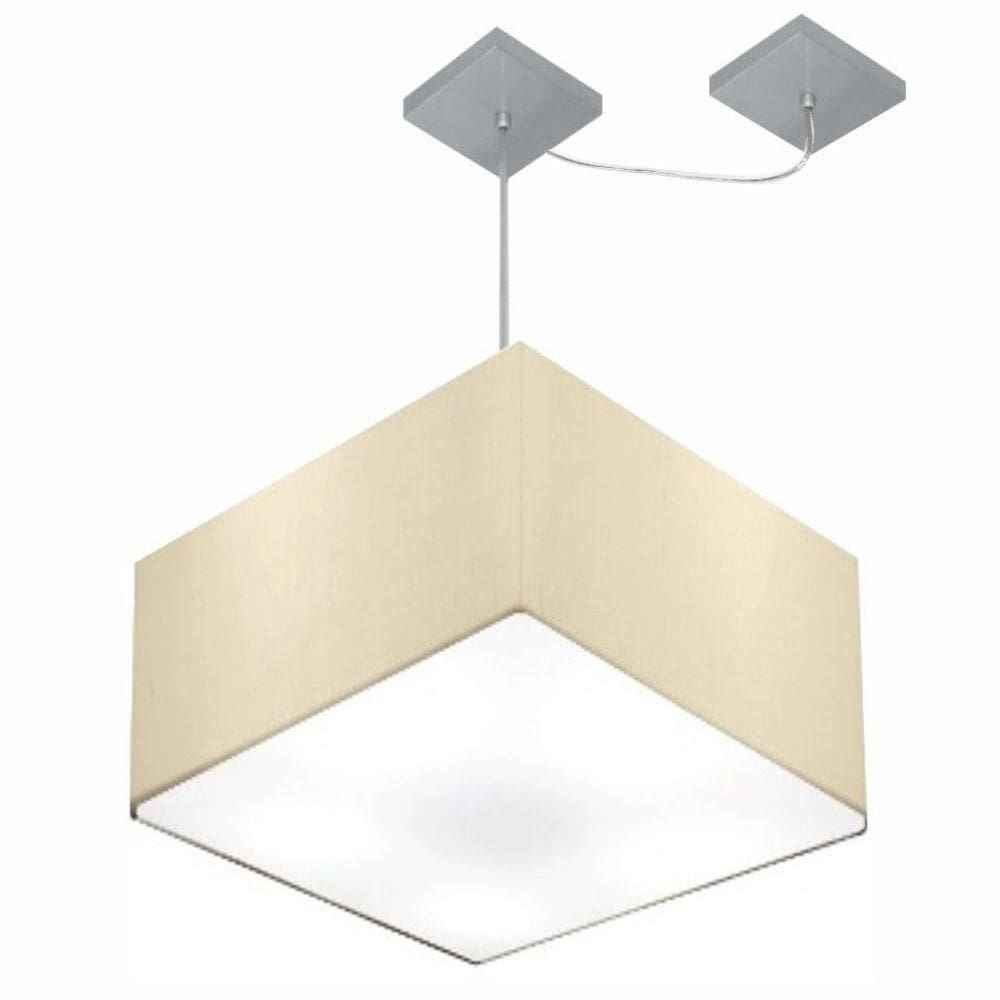 Lustre Pendente Quadrado Com Desvio De Centro Vivare Md-4270 Cúpula Em Tecido 35x35cm - Bivolt Algodão-crú 127/220v
