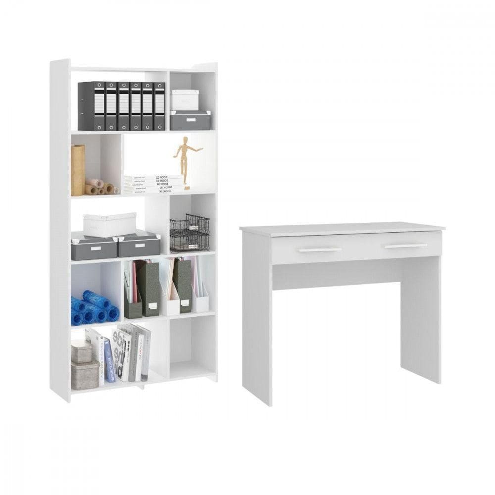Kit Mesa Penteadeira Com Estante Nicho Branco Branco