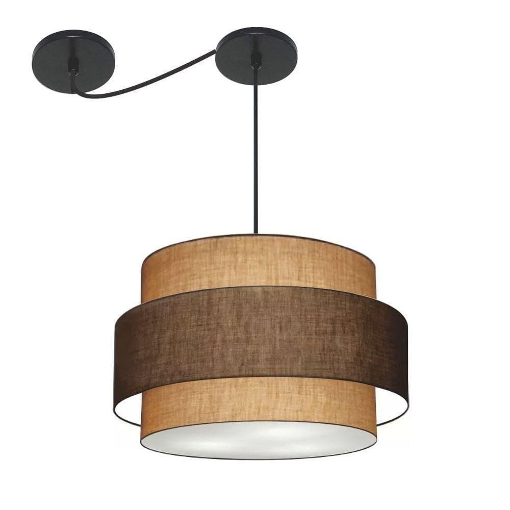 Lustre Sala De Jantar Com Desvio Vivare Md-4399 Cúpula Em Tecido 50cm Palha-café-palha 127/220v