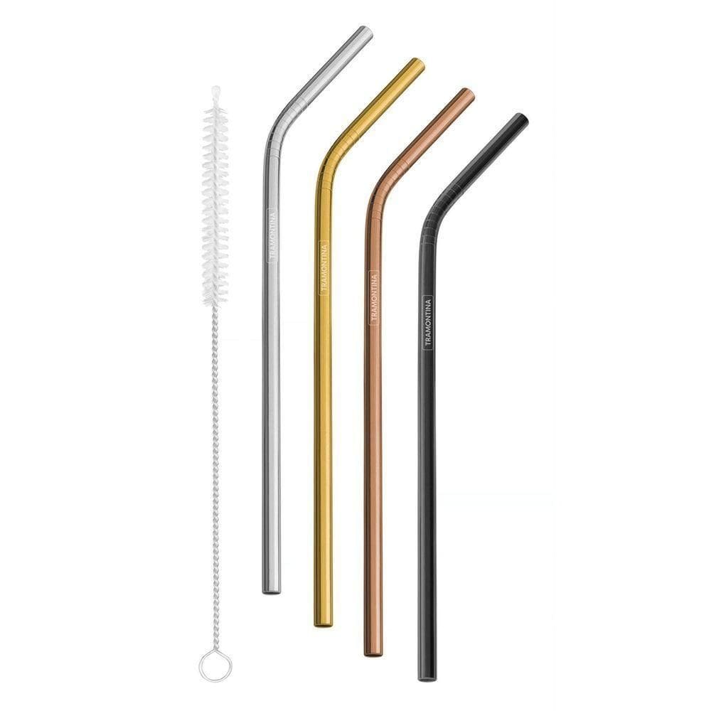 Jogo De Canudos Coloridos Tramontina Em Aço Inox Com Escova 5 Peças Tramontina