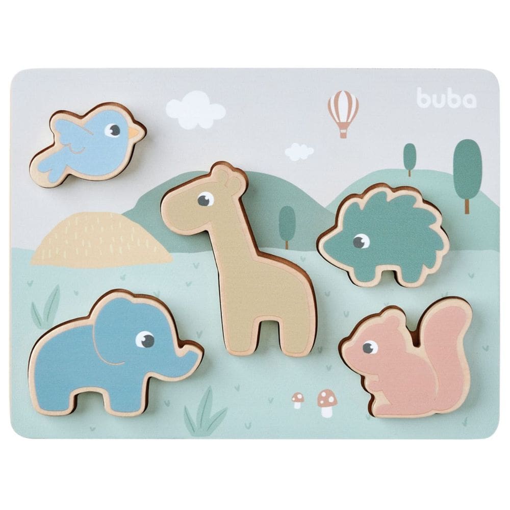 Tabuleiro de Encaixe Cloudy Madeira Educativo Montessori +12m Bichinhos Buba