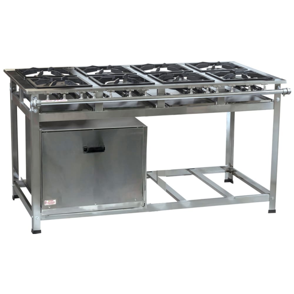 Fogão Industrial 8 Bocas QD P8 em Aço Inox com Forno Leona