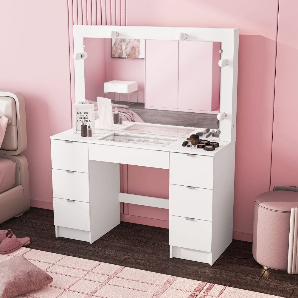 Penteadeira Camarim França 7 Gavetas Branco Politorno Móveis