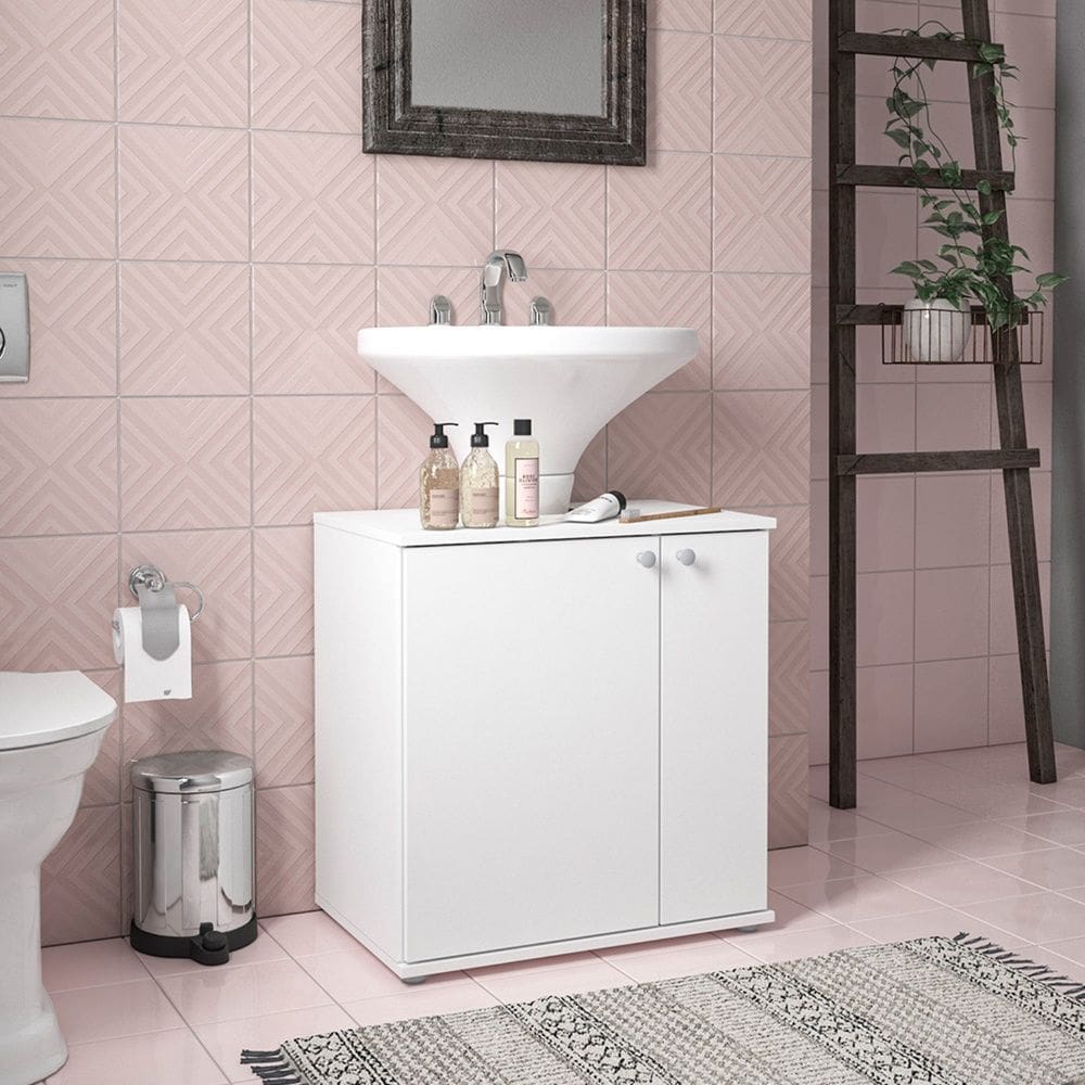 Balcão Para Banheiro 2 Portas Branco Politorno Móveis