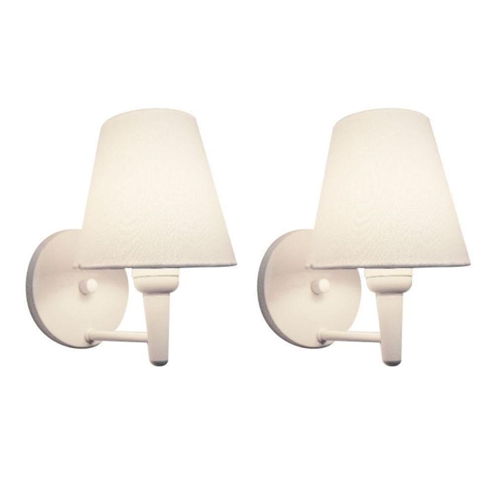 Kit-2 Arandela Cone Md-2004 Base Branco Cúpula Em Tecido 14-14x07cm Branco Tela - Bivolt