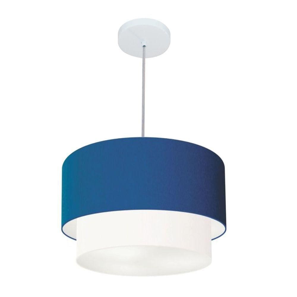 Lustres Pendentes Duplo Cilíndrico Vivare Md-4350 Cúpula Em Tecido 45x40cm - Bivolt Azul-marinho-branco 127/220v