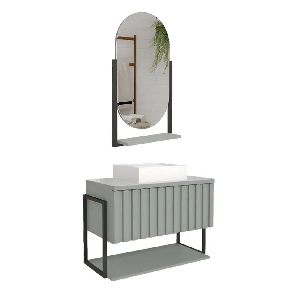 Armário Banheiro Mdf Aço C/ Cuba Espelheira 1 Porta Pistache