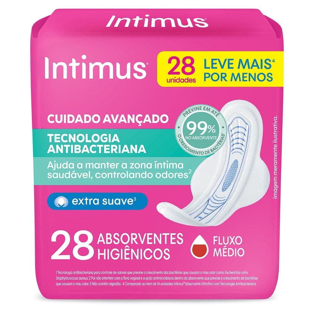 Absorvente Intimus Tecnologia Antibacteriana Com Abas - 28un