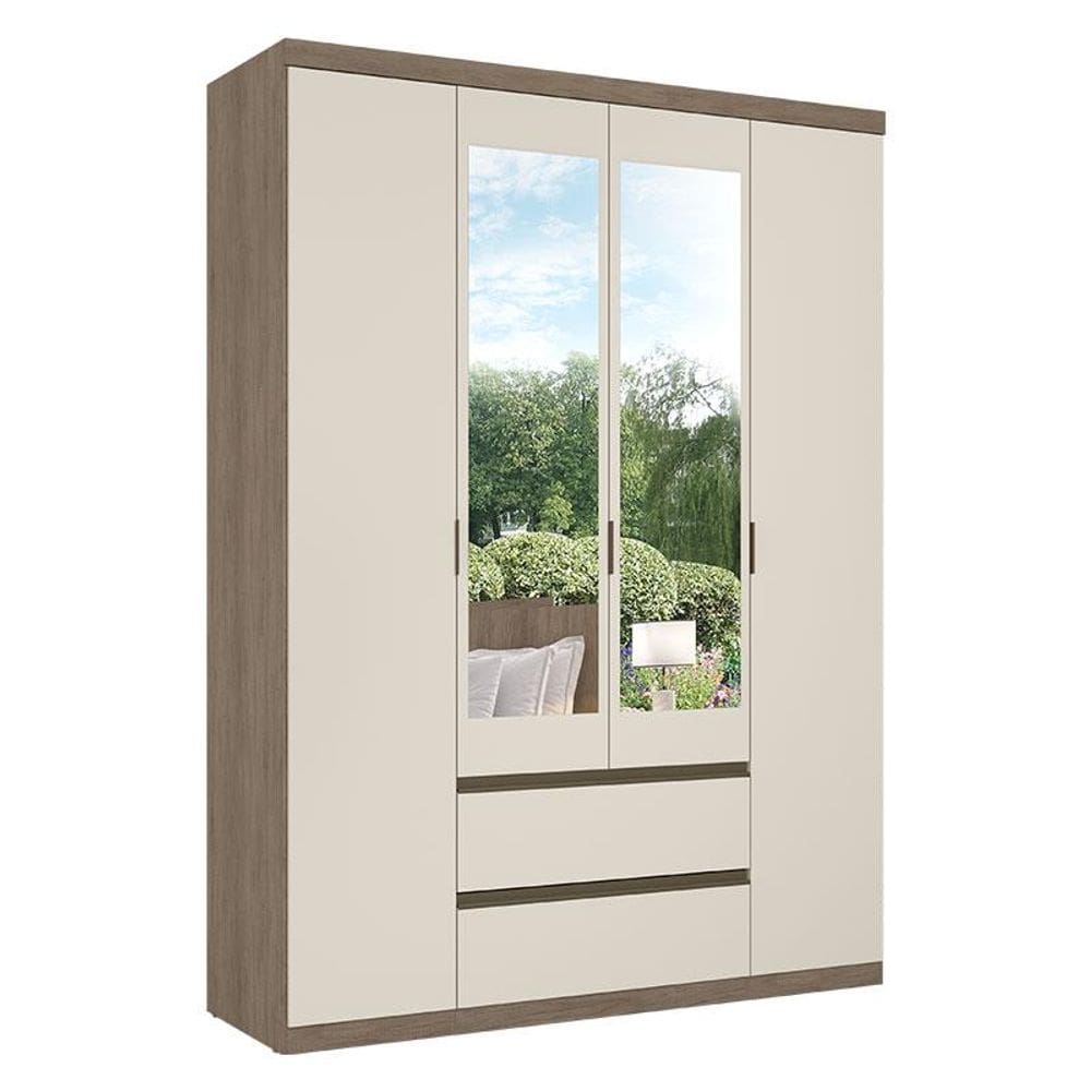 Guarda Roupa Solteiro Nobre Slim Glass 4 Portas Rústico Off White - THB