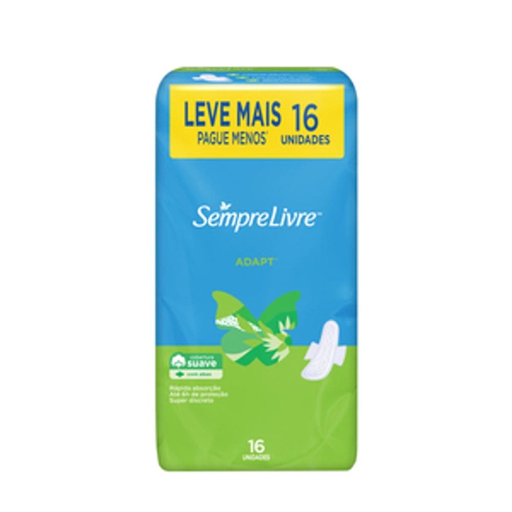 Absorvente Sempre Livre Adapt Cobertura Suave com Abas com 16 Unidades Leve Mais Por Menos