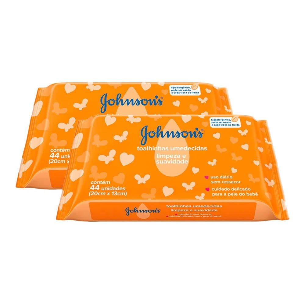 Kit 2 Lenços Umedecidos Johnson`s Baby Limpeza e Suavidade 44 Unidades