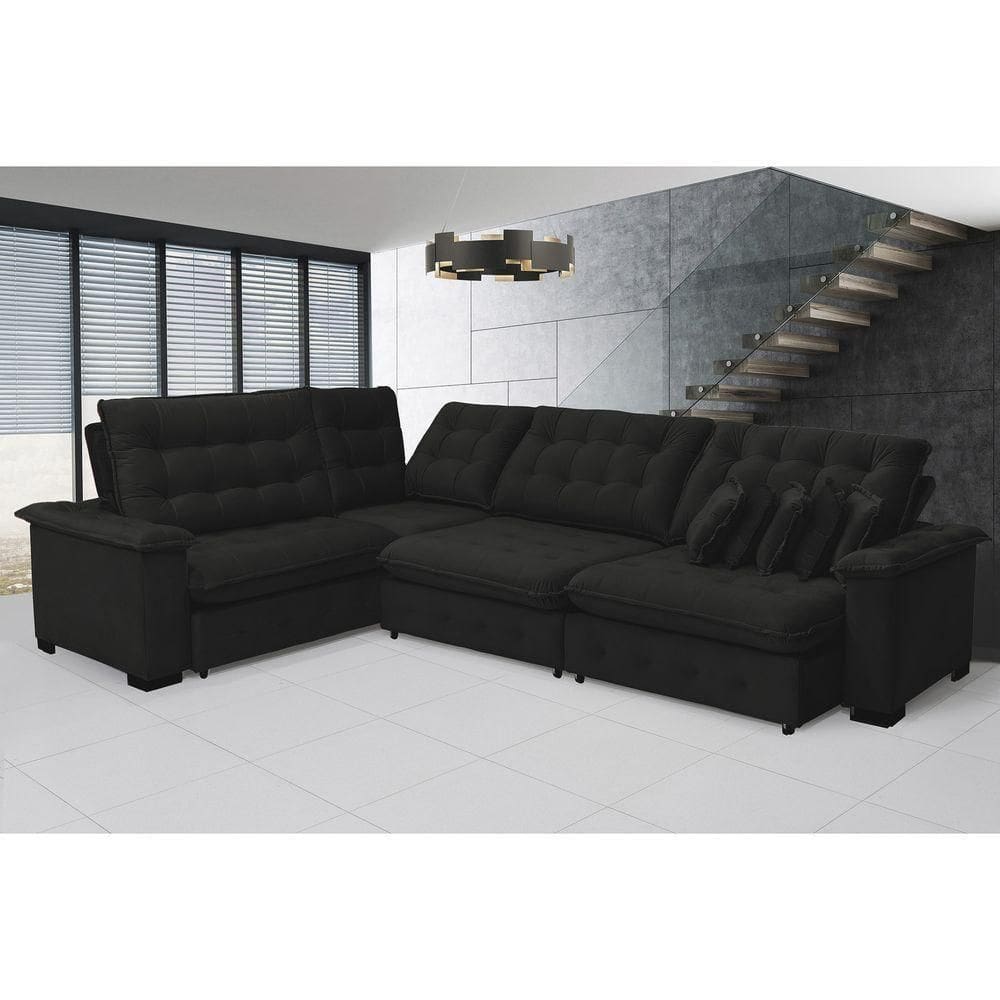 Sofá Manchester De Canto, Retrátil E Reclinável - Preto