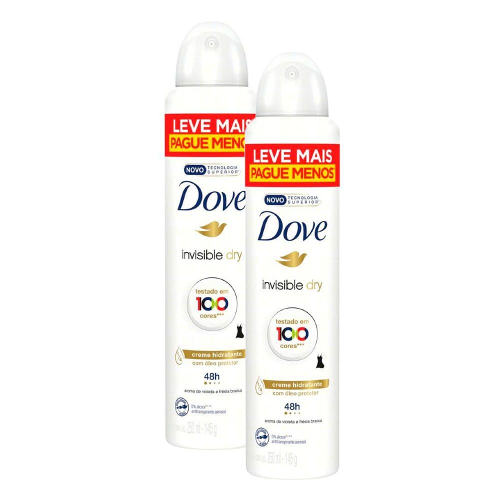 Desodorante Dove Aerosol Invisible Dry 250ml Leve Mais por Menos | Kit com duas unidades