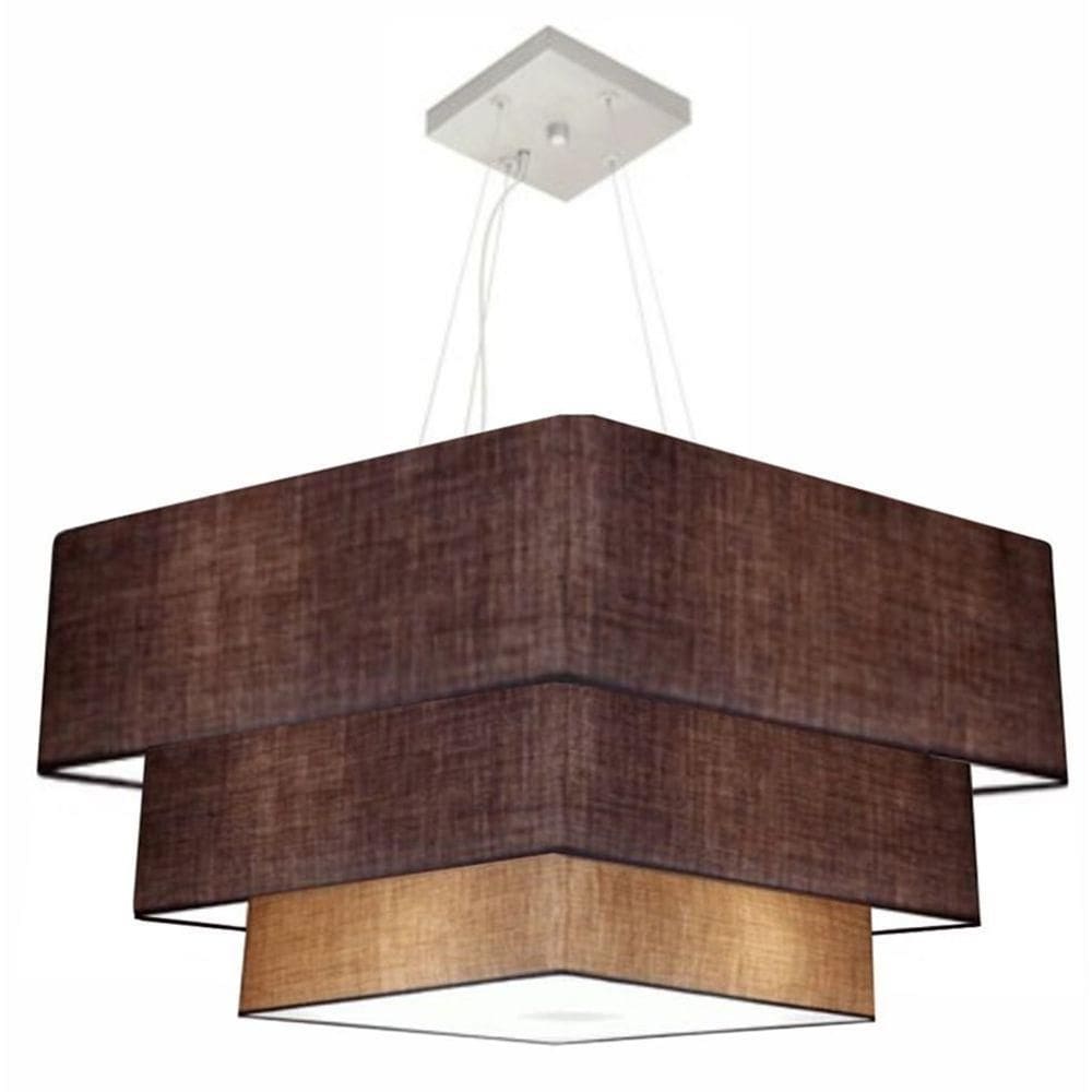 Lustre Pendente Triplo Quadrado Md-4165 Cúpula Em Tecido 80x70x60cm Café / Palha - Bivolt