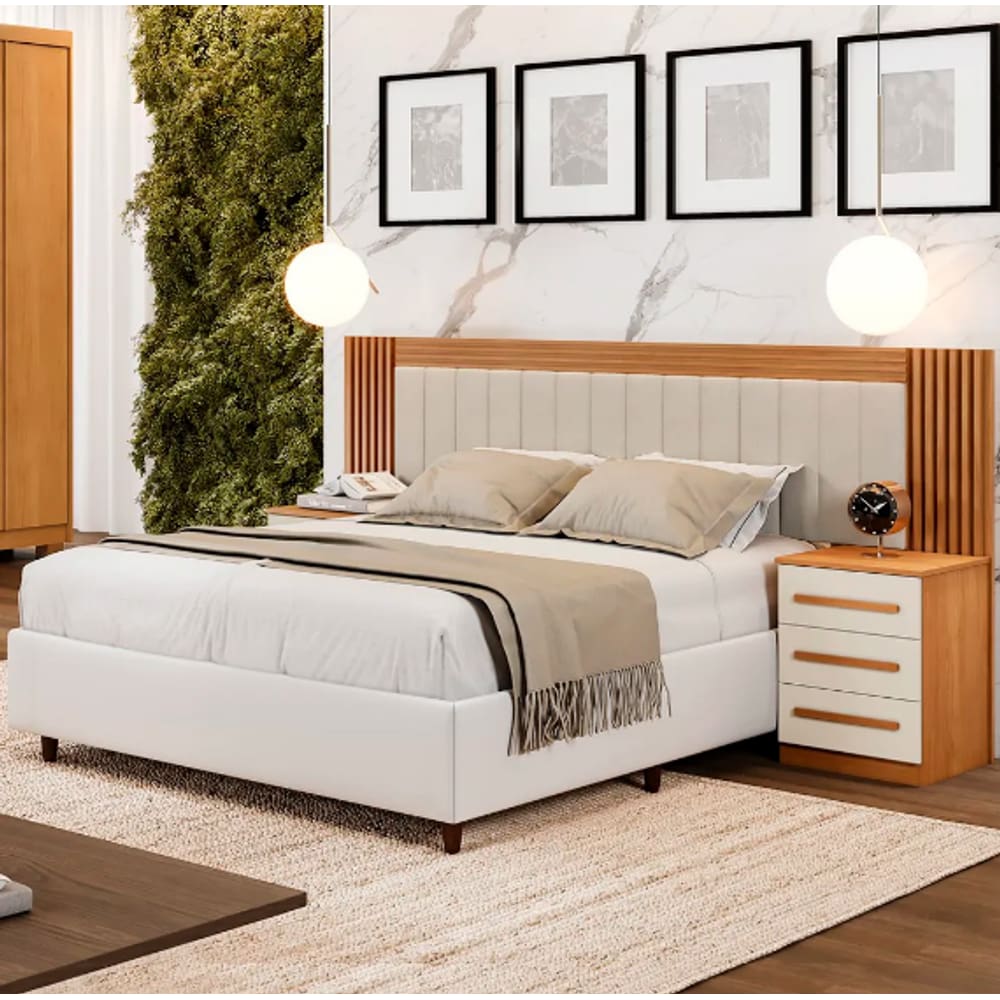 Cabeceira Extensiva Estofada Valência Cinamomo/Off - Benetil