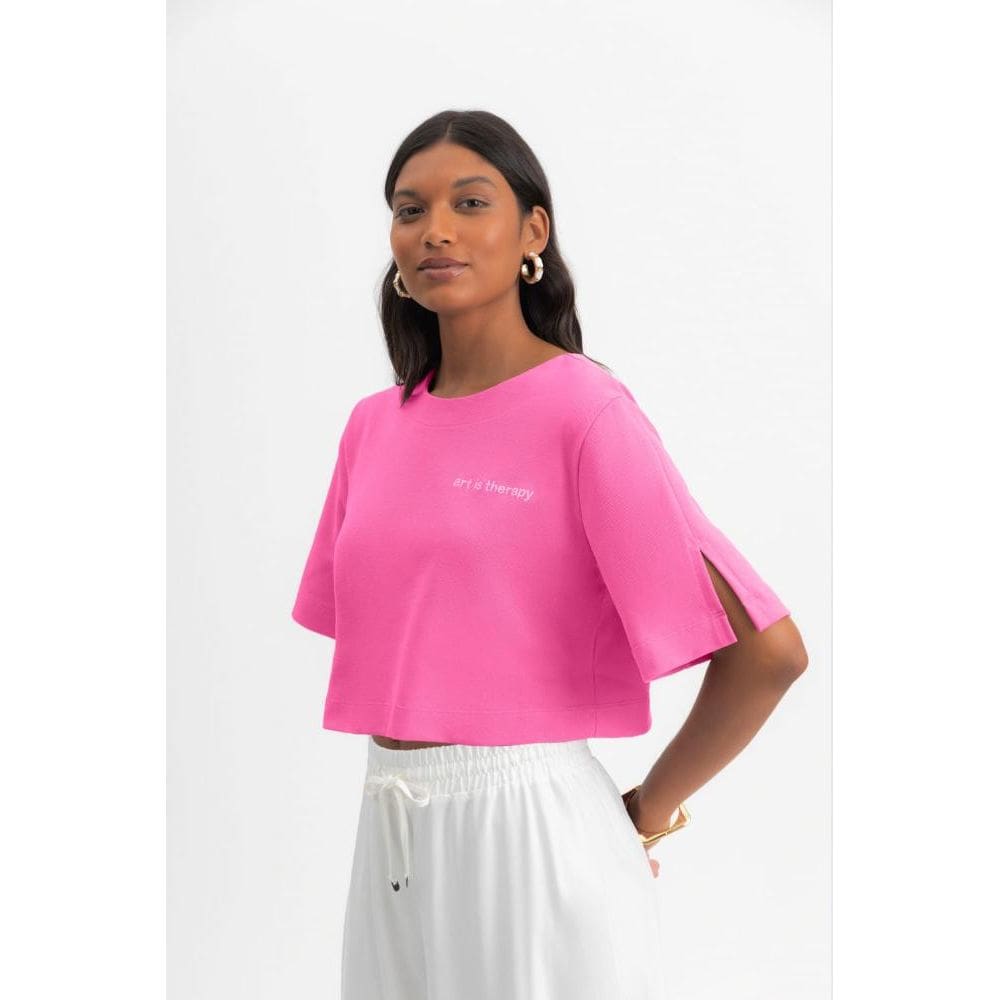 Blusa cropped feminina bordada Essendi - G