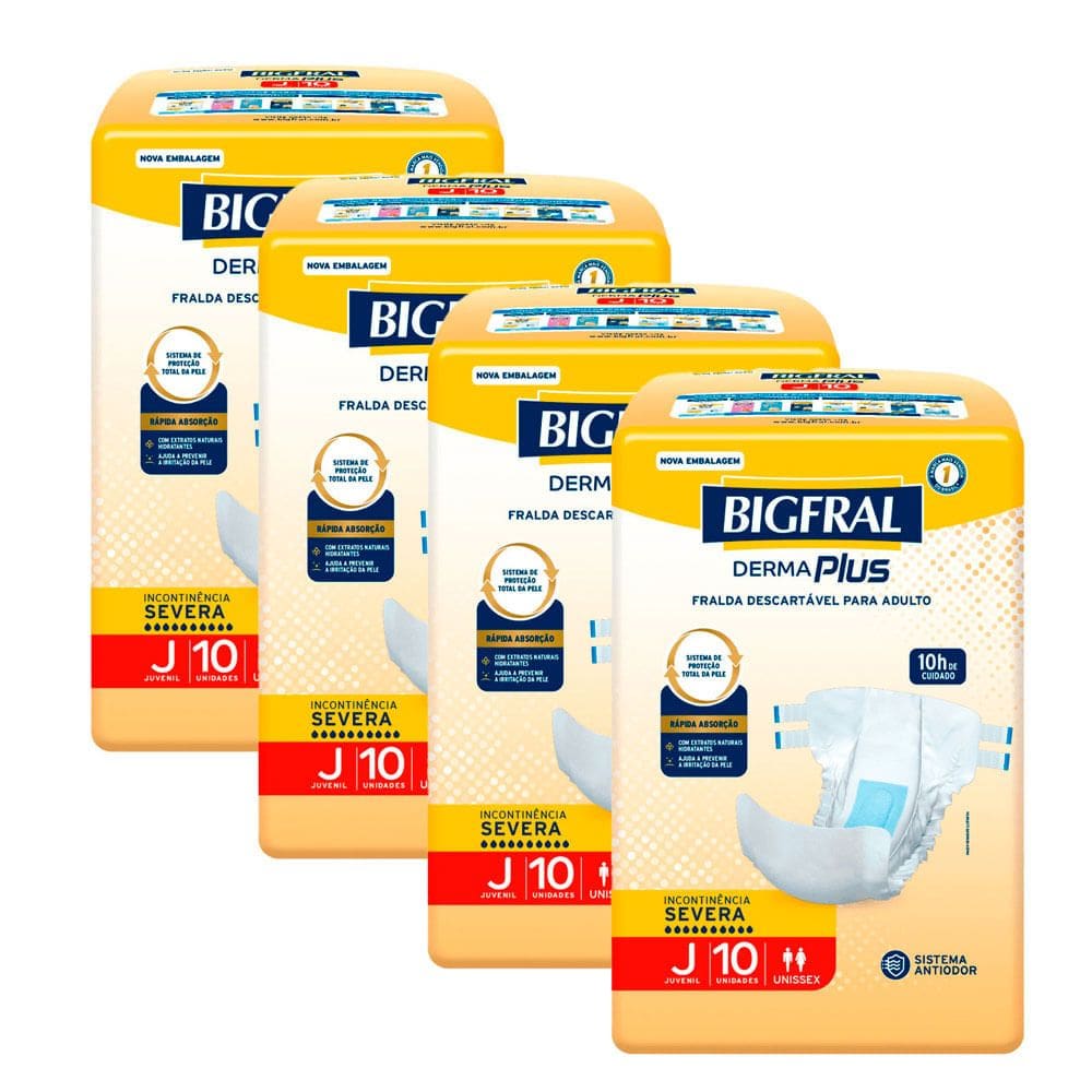 Kit 4 Fralda Bigfral Derma Plus Juvenil 10 Unidades cada