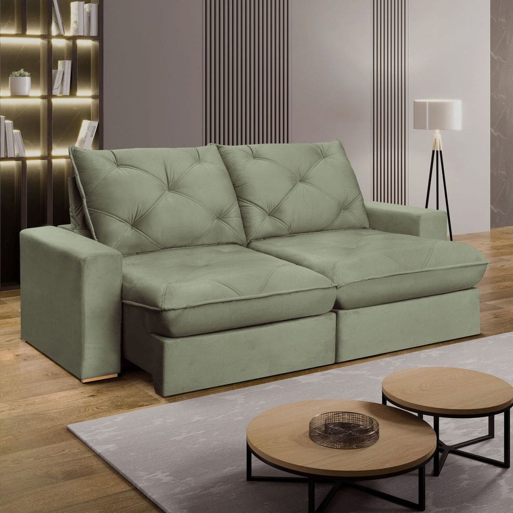 Sofá Retrátil 220cm Pilow 25cm Mônaco Verde